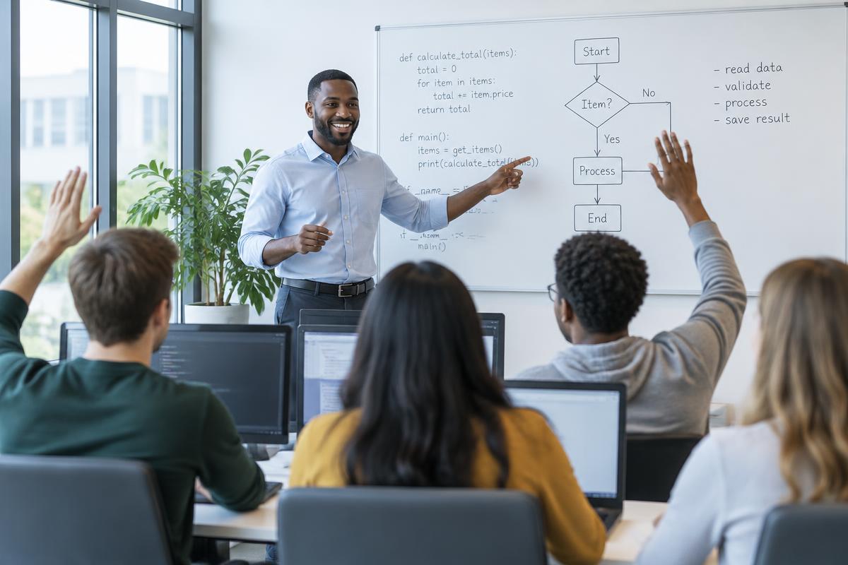 Technology instructor teaching a project-based class